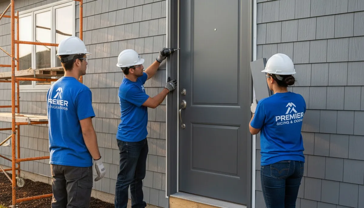 Professional door installation with vinyl siding exterior in Houston, TX by Next Level Exteriors