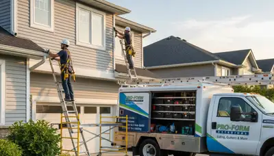 Technician repairing residential gutters and vinyl siding in Houston, TX