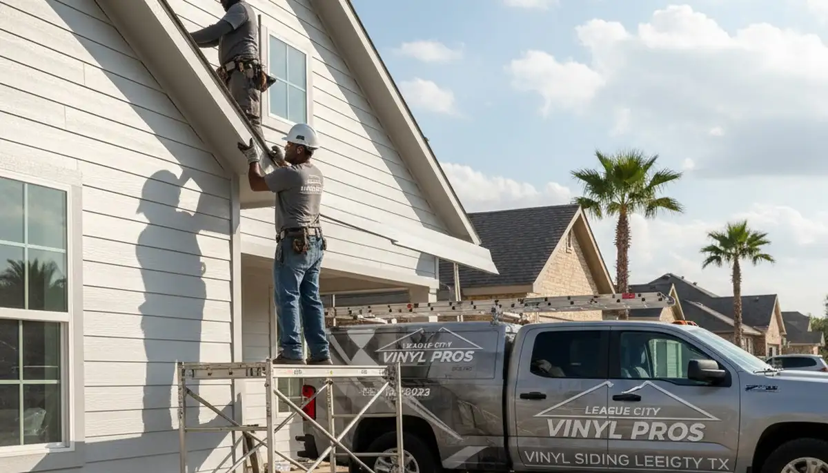 Vinyl siding installation on suburban home by expert contractors in Houston, TX