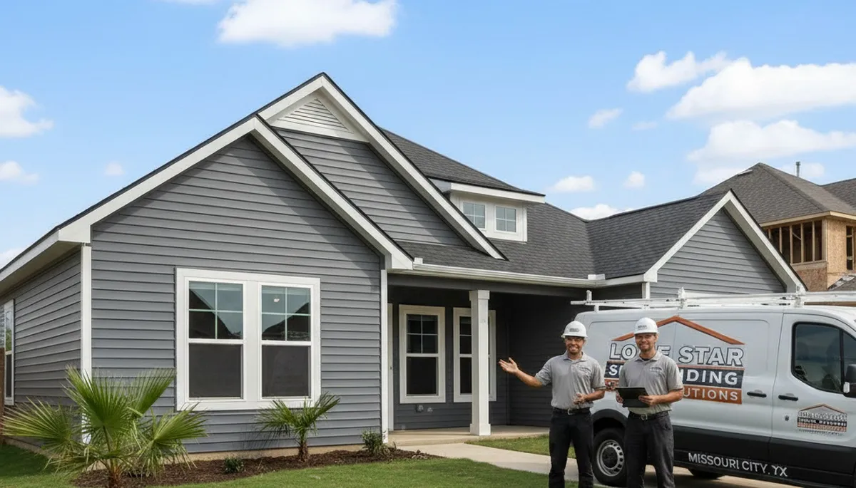 Vinyl siding installation on suburban home by expert contractors in Houston, TX