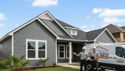 Vinyl siding installation on suburban home by expert contractors in Houston, TX